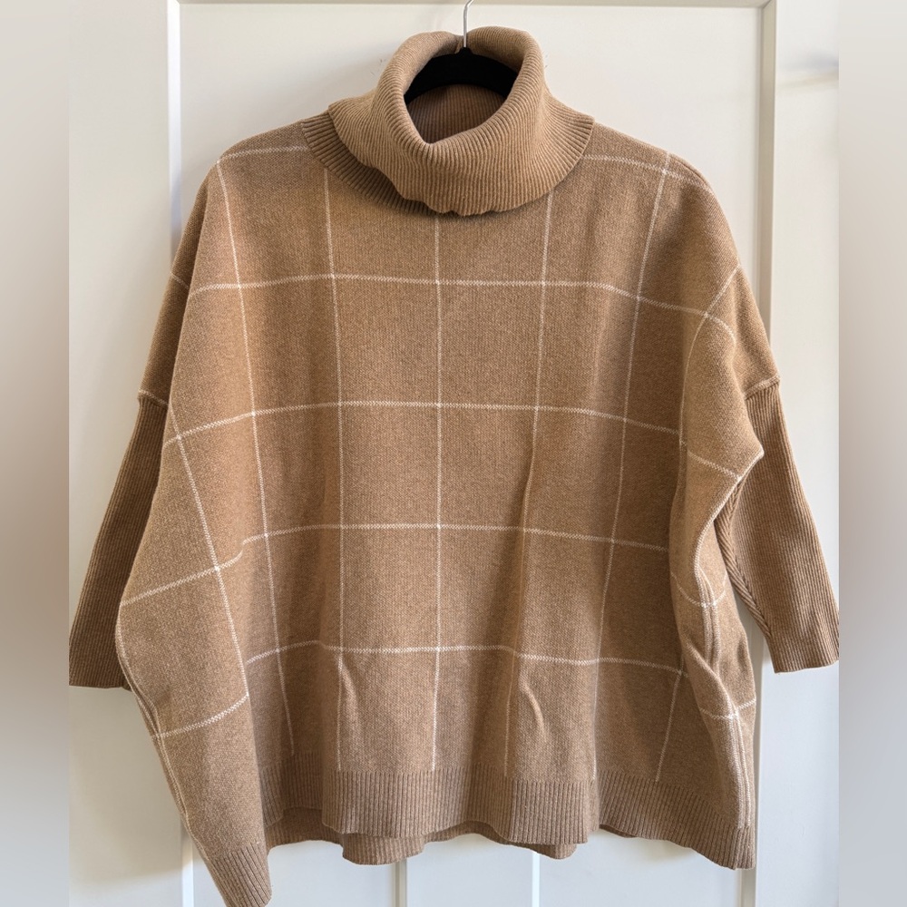LOFT Windowpane Cowl Poncho Turtleneck Sweater Size XS A11